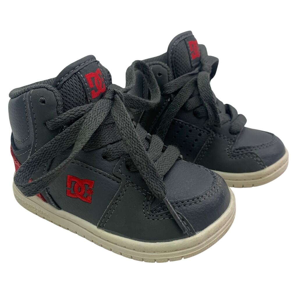 DC Shoes Toddler Sz 5 Boys Gray Red High Top Sneakers Lace Up Leather Shoes